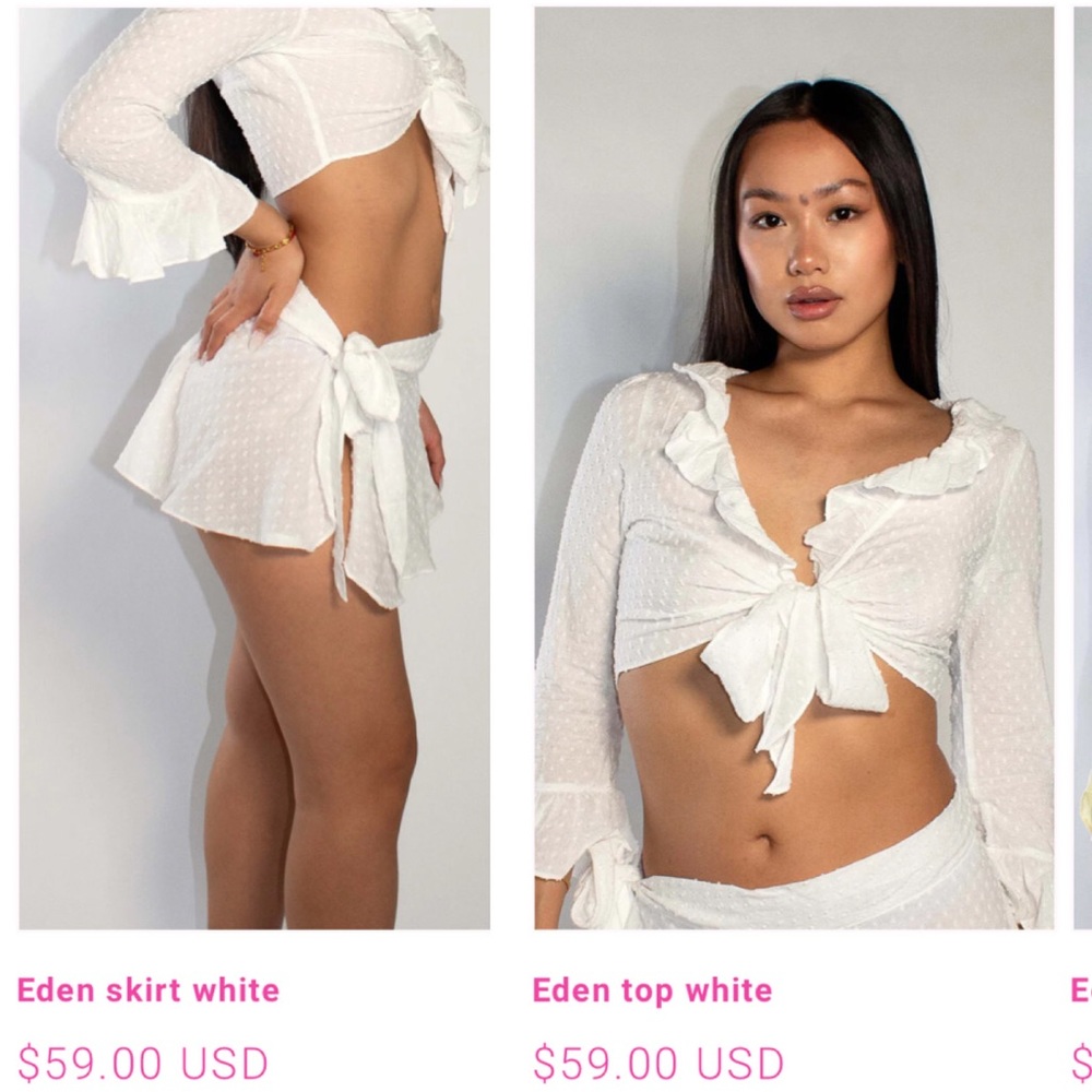 White Ruffle Tie-Front Crop Top - Eden Top White